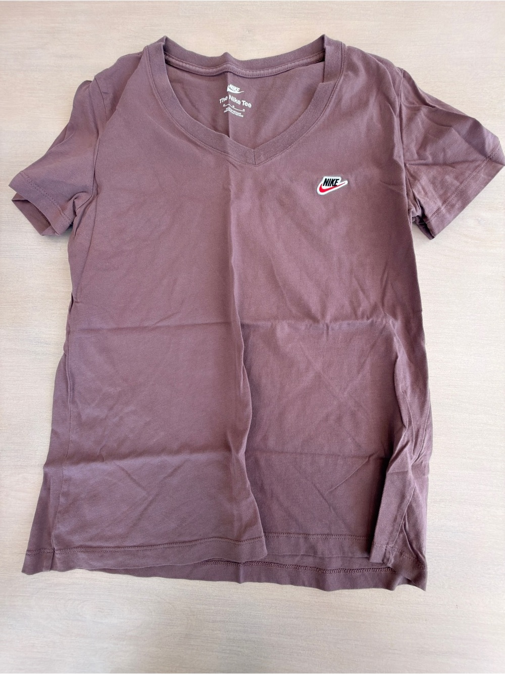 Nike Dusty Mauve V-Neck Tee with Small Swoosh - Size Medium